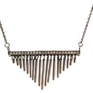 QVC Stainless Steel Fringe Dangle Necklace Crystal Accent Bar  Women's